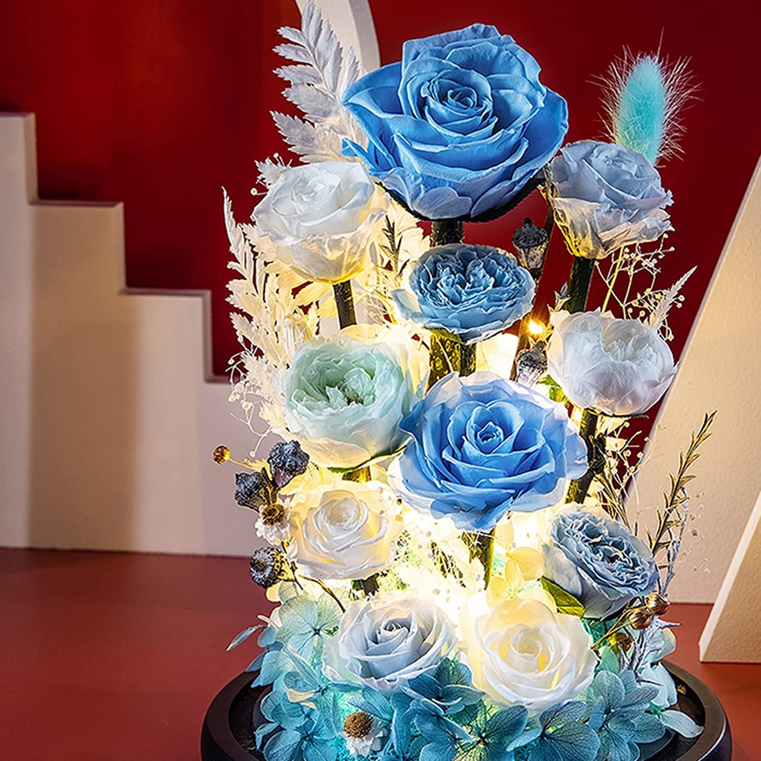 Amazon｜花用の本花瓶、友情ギフト、保存された新鮮な11本のバラ、LED